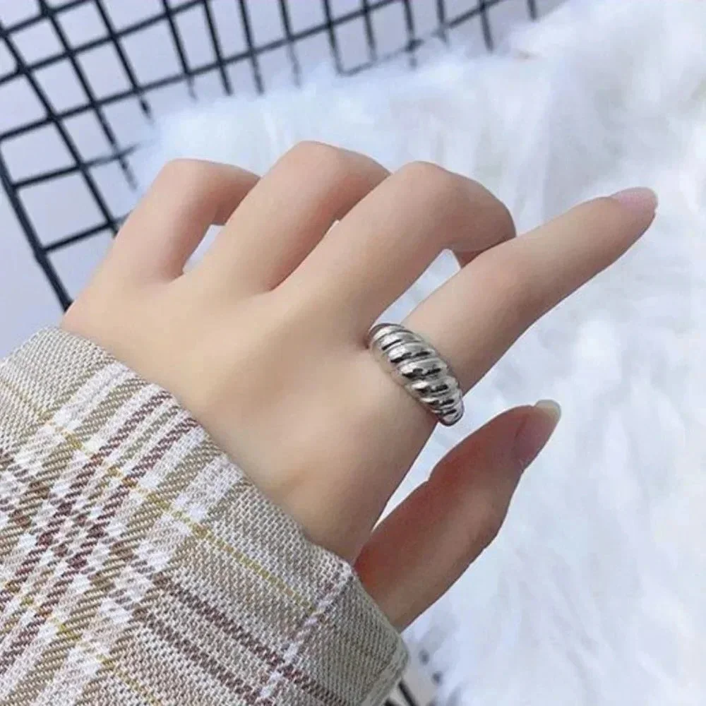 Minimalist 925 Sterling Silver Croissant Ring Dome Ring Statement Stackable Ring